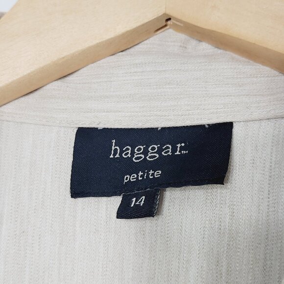 Haggar Cream Short Sleeve Collared Cropped Snap Down Cotton Blend Shirt Size 14P - Picture 5 of 9